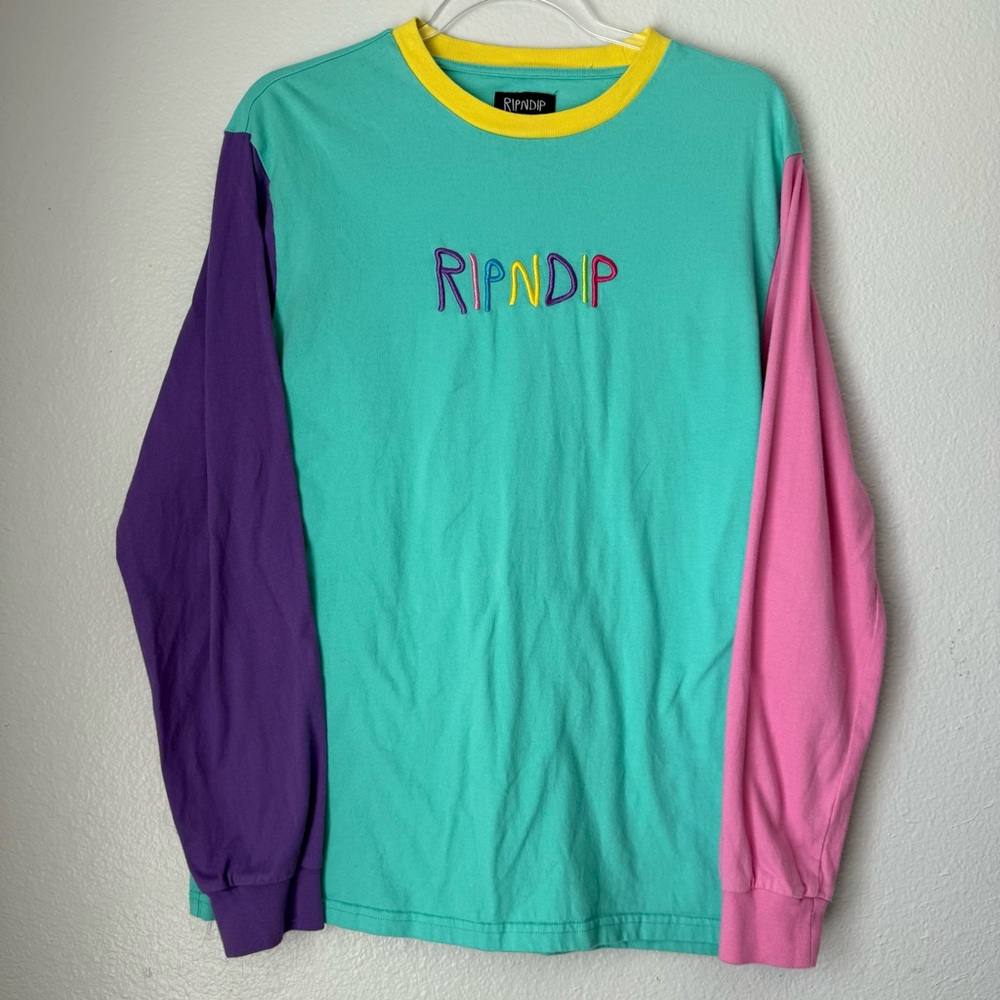 RipnDip Long Sleeve Shirt Embroidered logo 80s 90s Color Block colors Medium